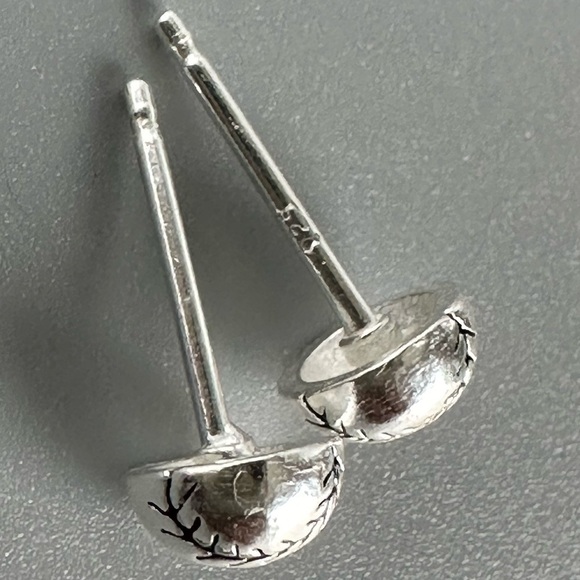 Sterling Silver Baseball Stud Earrings - Picture 5 of 12